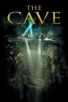 the cave movie poster with people swimming in water and light beams coming out from their mouths