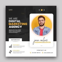 a black and white flyer for a digital marketing company