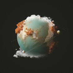 an artistic image of the earth with clouds and planets in it's center, as seen from above