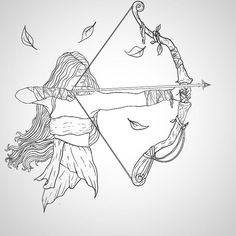 a drawing of a woman aiming an arrow