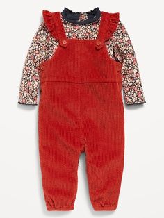 Ruffle-Trim T-Shirt and Corduroy Overalls Set for Baby | Old Navy Colorful Baby Clothes, Red Overalls, Overalls Outfit, Corduroy Overalls, Trendy Baby Clothes, Navy Baby, Baby Colors, Family Pajamas