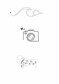 a drawing of a camera and music notes