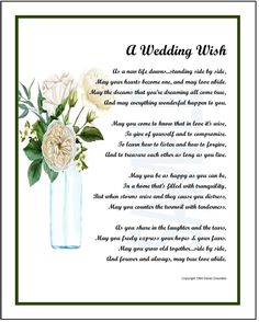 a wedding wish card with flowers in a vase