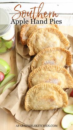 apple hand pies with apples in the background and text overlay that reads apple hand pies