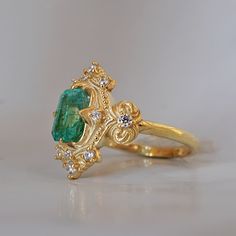 Emerald Palais Diamond Ring – Tippy Taste Jewelry Gold Emerald Wedding Ring, Gold And Emerald Jewelry, Crazy Rich Asians Ring, Gold And Emerald Ring, Fairy Engagement Ring, Emerald Ring Wedding, Red Diamond Ring, Wedding Ring Emerald, Royal Ring