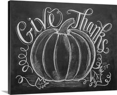 a chalkboard drawing of a pumpkin with the words thanks written on it