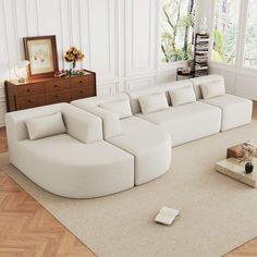 Elevate your living room with our versatile 143.7" Upholstered Sofa, designed to adapt to your lifestyle. Couch With Two Chaise Lounges, Amazon Living Room, Curved Chaise, Craftsman Living Room, Room Finds, Modern Modular Sofas, Deep Couch, Pillows For Living Room, Floor Couch