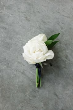 Wedding Groom's Boutonniere Bouteniers Wedding Peony, Neutral Groom Boutonniere, Types Of Boutonnieres, Buteners For Wedding, Unique Boutineer Ideas Wedding, Small Boutineer Ideas, White Boutennaire, White Carnation Boutonniere, Garden Rose Boutonniere