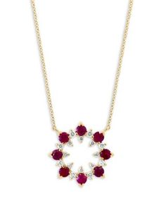 Bloomingdale's Fine Collection Ruby & Diamond Circle Pendant Necklace in 14K Yellow Gold, 18 Ruby Necklace Gold, Diamond Circle Pendant, Circle Pendant Necklace, Ruby Necklace, Circle Diamond, Ruby Diamond, Circle Pendant, Pink Gold, Necklace Gold