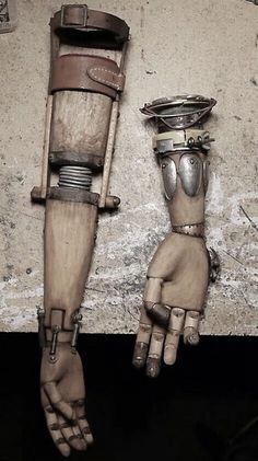 Victorian Prosthetic Arm, Steampunk Hand Prosthesis, Clockwork Prosthetic, Wood Prosthetic Arm, Fantasy Prosthetic Arm Wood, Biomechanics Aesthetic, Steam Punk Gadgets, Dystopian Mechanic, Medieval Prosthetic Arm