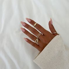 The uniquely braided Khloe Ring makes for a subtle statement when worn on its own but calls for a ring party when stacked and mixed together with an assortment of bold and delicate rings. The adjustable band provides a comfortable fit for most ring sizes. Materials: 14K Gold Plated Brass Silver Plated Brass Hypoallergenic and Nickel FreeSize: US 5-9Adjustable In Size This item comes with a one-year warranty.Greeting card and/or gift receipt for exchange is available with purchase at checkout. Simple Acrylic Nails, Classy Acrylic Nails, Short Square Acrylic Nails, Long Square Acrylic Nails, Acrylic Nails Coffin Short, Nails Black, Short Acrylic Nails Designs, Brown Nails, Square Acrylic Nails