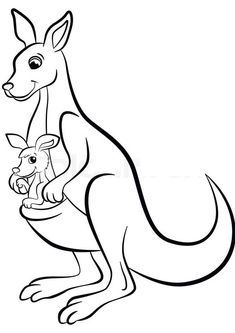 a kangaroo holding a baby kangaroo in its pouch coloring pages for kids, adult and child