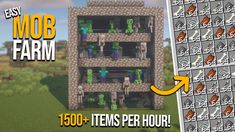 an image of a building in the minecraft game with text that reads easy mob farm 350 + items per hour