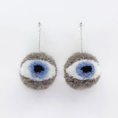 Grey Cute & Quirky Eyeballs Pom-Pom Earrings w/ Studs This unique Pom-pom Earring will definitely make your look POP! This eyeball poms earring is like no other, it's beautifully handcrafted with high quality yarn and carefully made to look as identical as possible as a pair. The poms are approximately 5cm in diameter and the entire earring is approximately 10cm long. Poms are attached with silver filled chain and ear wire. (P.S. You can choose between Ear Wire or Stud for the Earrings) This lis Pom Pom Fashion, Teacher Earrings, Pom Earrings, Pom Pom Earrings, Bold Jewelry, Unique Gifts For Women, Gift For Woman, Summer Earring, Colorful Earrings