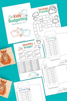 the kids's budgeting printables set is shown