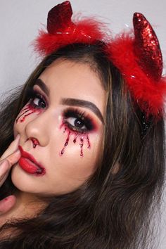 Crying Devil Halloween Makeup Look - 42 Easy Halloween Makeup Ideas: DIY these looks for 2023! Skeleton Makeup Looks, Cool Skeleton Makeup, Devil Halloween Makeup, Makeup Looks For Halloween, Makeup Ideas Looks, Halloween Makeup Diy Easy, Easy Halloween Makeup Ideas, Maquillage Halloween Simple