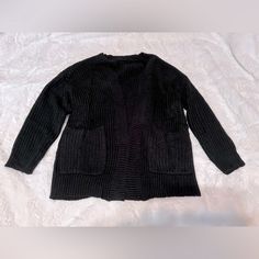 Size Small Super Soft And Cozy Two Pockets Never Worn 100% Acrylic Black Crew Neck Trendy Cardigan, Spring Black Crew Neck Cardigan, Black Crew Neck Cardigan For Spring, Cozy Black Cardigan For Winter, Cozy Black Winter Cardigan, Cozy Crew Neck Black Cardigan, Cozy Black Crew Neck Cardigan, Black Soft Knit Long Sleeve Cardigan, Cozy Black Soft Knit Cardigan