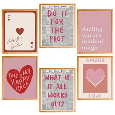 four framed art pieces with different sayings on them