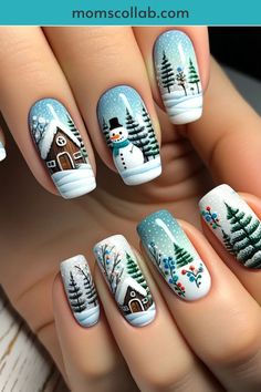 Gel Nail Art Designs 2024, Snowman Nail Art Designs, Christmas Nails Designs Holiday, Nail Design For Christmas, December Nail Art, Gingerbread Nail Art, Rudolph Nails, Winter Nail Art Designs, Classy Nail Art Ideas