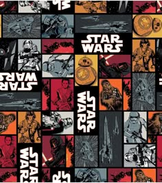 star wars collage with many different characters in squares and colors, including darth vader