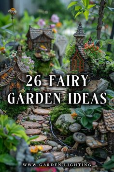 a close up of a garden with a small house and a lot of plants Miniature Fairy Garden Diy, Easy Outdoor Projects, Diy Fairy Garden Ideas, Large Fairy Garden, Kids Fairy Garden, Tiny Cottages, Diy Fairy Garden