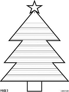 a christmas tree coloring page with lines and stars on the top, in black and white