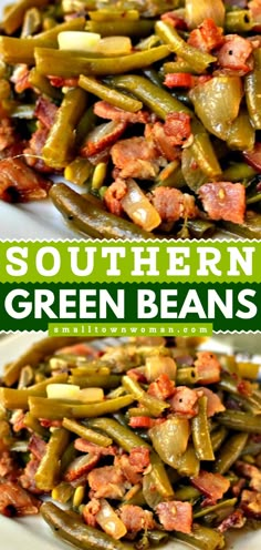 The best Southern-style green beans recipe with bacon! These green beans are the perfect Christmas side dish idea for your holiday dinner! Save this scrumptious tender melt-in-your-mouth Christmas dinner idea! Thanksgiving Food Sides, Thanksgiving Cooking, Thanksgiving Recipes Side Dishes, Thanksgiving 2020, Dinner Side Dishes, Thanksgiving Dishes