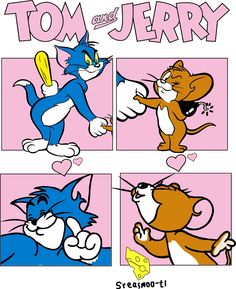 the cartoon tom and jerry characters are in different stages of being playful with each other