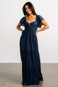 Agatha Maxi Dress | Dark Blue - Baltic Born Maxi Dress Dark, Cocktail Jumpsuit, Dress Dark Blue, Destination Dress, Baltic Born, Fall Wedding Guest Dress, Velvet Maxi Dress, Tiered Maxi Skirt, Blue Bridesmaid Dresses