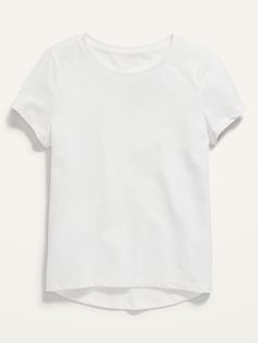 Mega soft & no itchy tags.  Scoop neck.  Short sleeves.  Hi-lo hem.  Soft lightweight jersey.  Relaxed fit through body.  Girls short-sleeve t-shirt hits below waist. machine wash according to the care instruction label polyester 40% cotton 60% Cute White Shirts, Girls White Shirt, Dr Closet, White Tee Shirts, Pocket Leggings, Basic Shirts, Girls Tees, Soft Shorts, Family Outfits