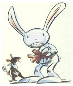 a drawing of a rabbit and a mouse