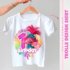 Trolls Birthday Outfit Ideas, Trolls Birthday Outfit, Trolls Birthday Shirts, 2nd Birthday Trolls Theme, Trolls Birthday Shirt, Trolls Birthday Invitation, Birthday Shirt Design, Poppy Birthday, Poppy Trolls