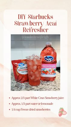 an advertisement for strawberry iced tea on the counter