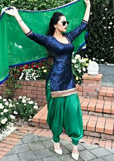 Sparkling blue salwar suit   Beautiful colour combination Punjabi partywear salwar suit Punjabi Salwar Kameez, Patiala Salwar Suits, Mehendi Outfits, Shilpa Shetty