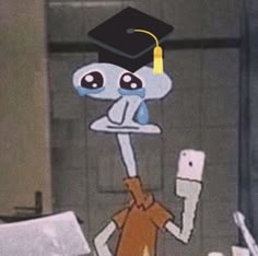 a cartoon character with a graduation cap on