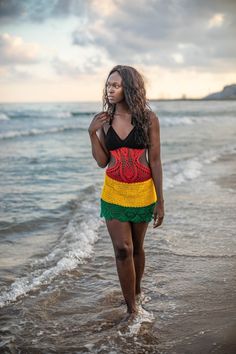 Rasta colors Handmade  Cotton  Crochet Summer Dress ideal as bikini cover up, Please bear in mind that your dress can have the very same colors combined in different order from the reference photos. Sizing: Small size will fit UK sizes 6 and 8 (EU sizes 34 and 36) US 2&4 , Medium size will fit UK sizes 10 to 12 (EU sizes 38 and 40) US 6&8, Large will fit UK sizes 14 and 16 (EU 42 and 44) US 10&12 XL size will fit UK size 18 (EU 46) and US 14 Crochet. can stretch reasonably and there is  straps t Jamaica Style, Crochet Summer Dress, Rasta Clothes, Crochet Halter Top Pattern, Crochet Beginners, Halter Top Pattern, Beach Crochet, Crochet Summer Dresses, Summer Festival Outfit