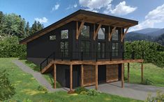 this is an artist's rendering of a two - story house in the mountains