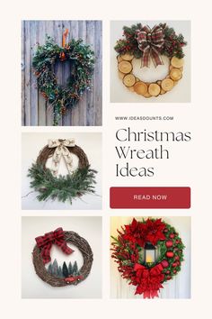 christmas wreaths are displayed in four different pictures