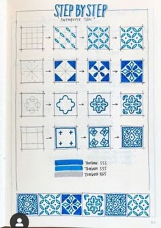 a book with blue and white designs on it