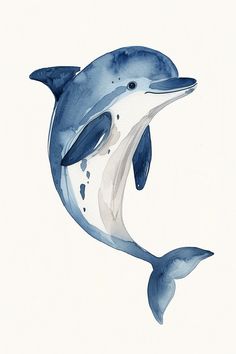 a watercolor painting of a dolphin jumping in the air