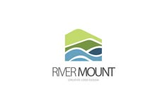 the river mount logo is shown in green, blue and grey colors on a white background