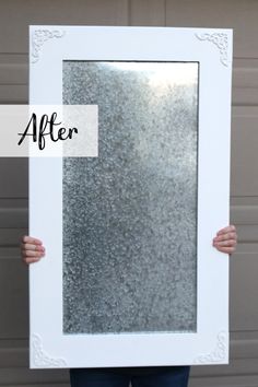 a person holding up a white frame with the words before and after overlaying it