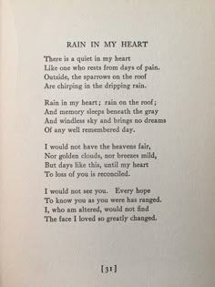 an open book with the words rain in my heart