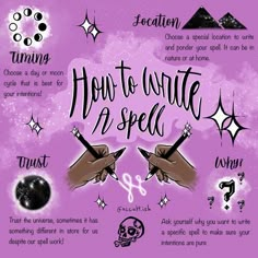 an image of how to write a spell in the sky with stars and skulls on it