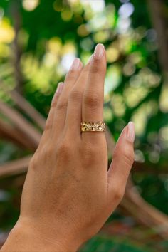 The Hawaiian Heirloom Ring in Yellow Gold with Diamonds features our signature carved plumeria with tropical maile leaves. Embodying the message of love, honor, and respect, the Hawaiian Heirloom Ring delivers a timeless traditional look with ethically sourced natural diamonds. Wear a true staple of Hawaiʻi. Polynesian Wedding, Personalized Gold Bracelet, Hawaiian Heirloom Jewelry, Heirloom Ring, Heirloom Rings, Heirloom Jewelry, Hawaiian Jewelry, Message Of Love, Meaningful Jewelry