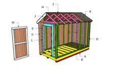 the plans for a small shed are shown in this image, and it is labeled with measurements