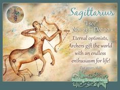 the zodiac sign for sagittrius is depicted in an artistic painting with words above it