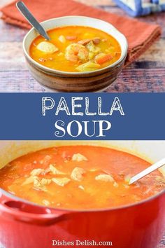 two pictures showing different types of soup