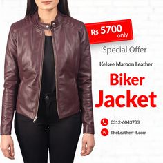 Kelsee Maroon Leather Biker Jacket For Women ABOUT: This unique Jacket is made of High-Quality Genuine SHEEP-SKIN Leather. Its leather is very glamorous that makes it very adaptable to wear on any occasion. The Jacket is professionally cut and stitched throughout as following International Standards. Great Choice for Casual & Parties. 100% Money-Back Guarantee. #TheLeatherFit #Leather_Jackets_For_Men #Leather_Jacket_For_Women Maroon Leather