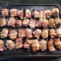 several skewered meats on a grill with toothpicks sticking out of them